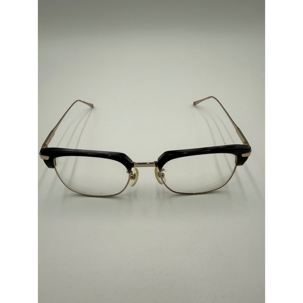 JINS Eyeglasses Unisex Medium Black Gold Excellent Clubmaster Browline Frames